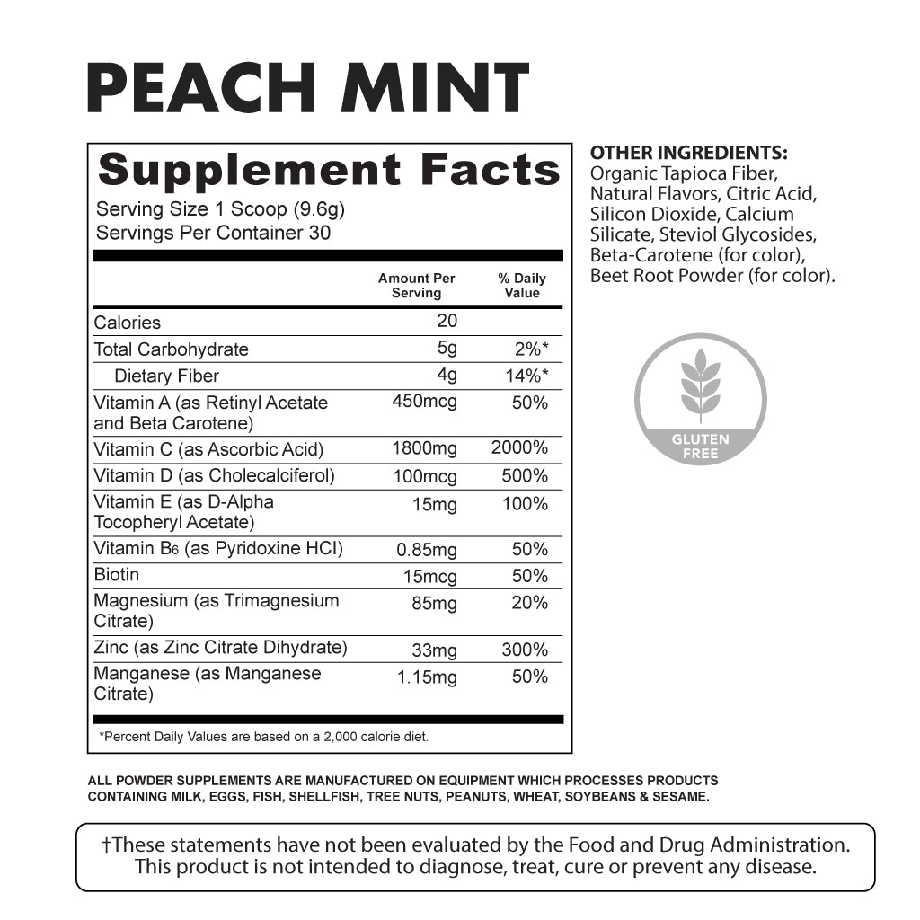 Immunity Support 30 Serving Tub Peach Mint - Nutritional Facts