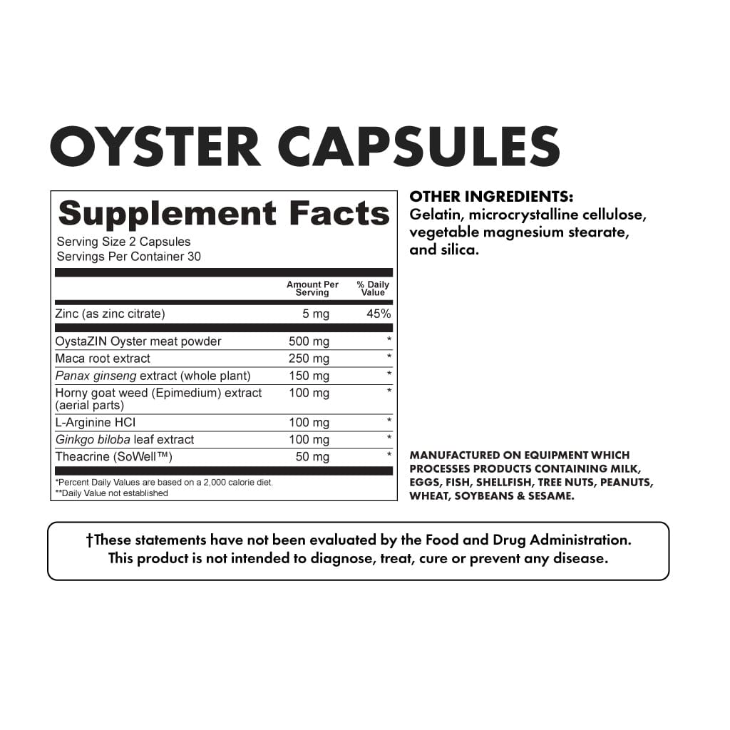 oyster caps - supplement facts