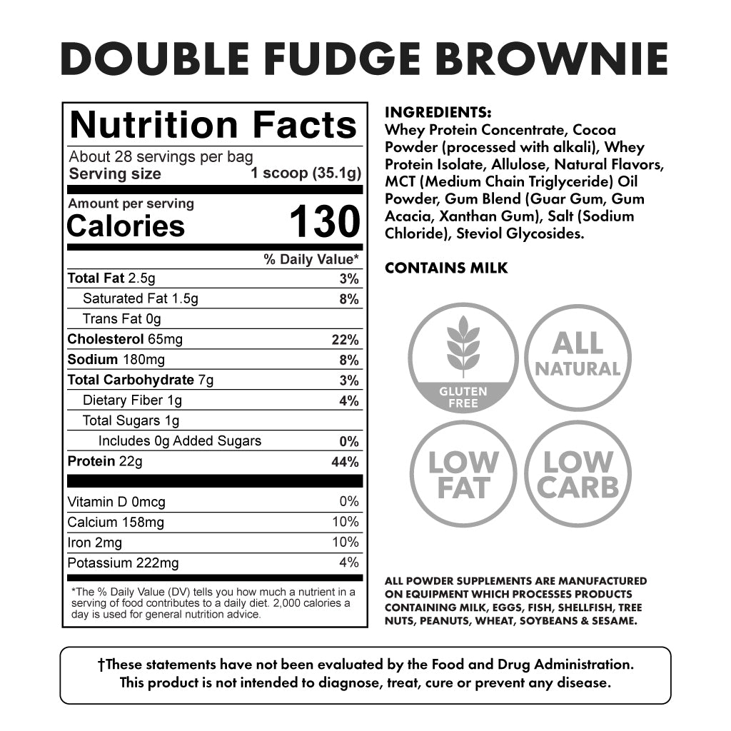 double fudge brownie protein - ingredients and nutritional facts