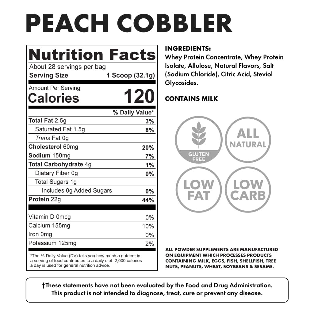 Bowmar Whey Protein Nutritional Facts - Peach Cobbler