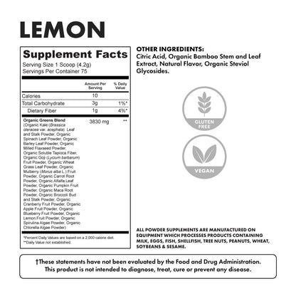 greens lemon flavor - nutritional facts