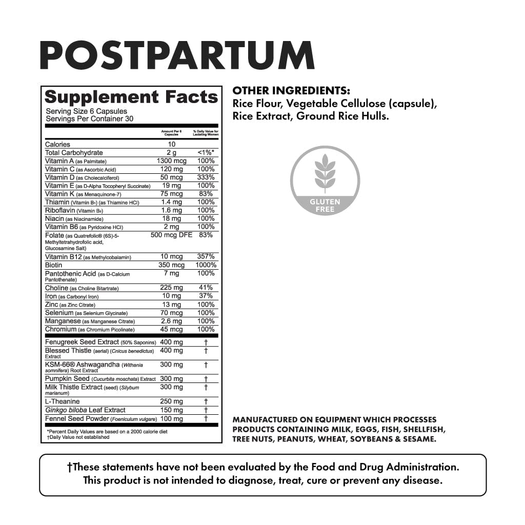 postpartum - supplement facts