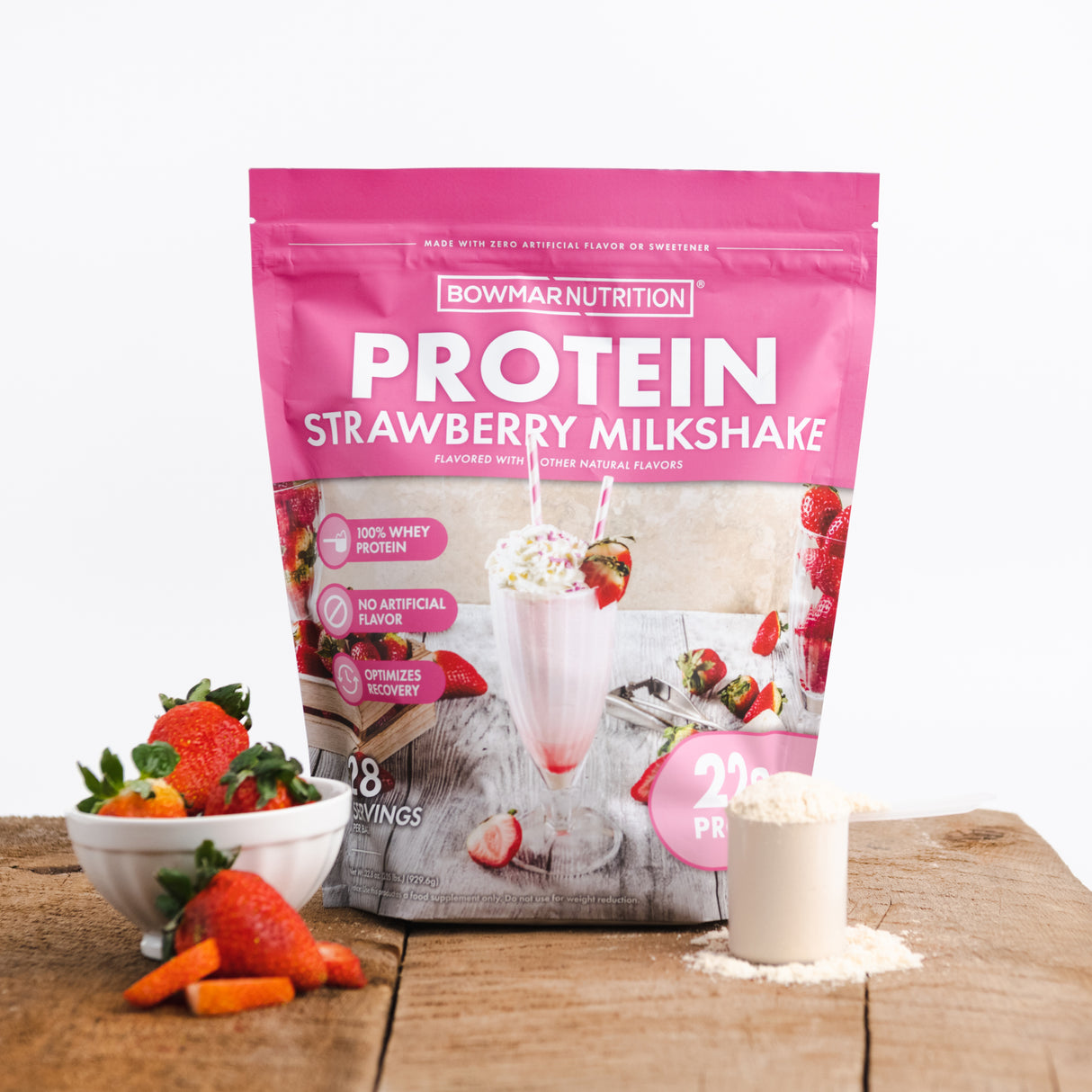 Whey Protein Strawberry Milkshake Bowmar Nutrition